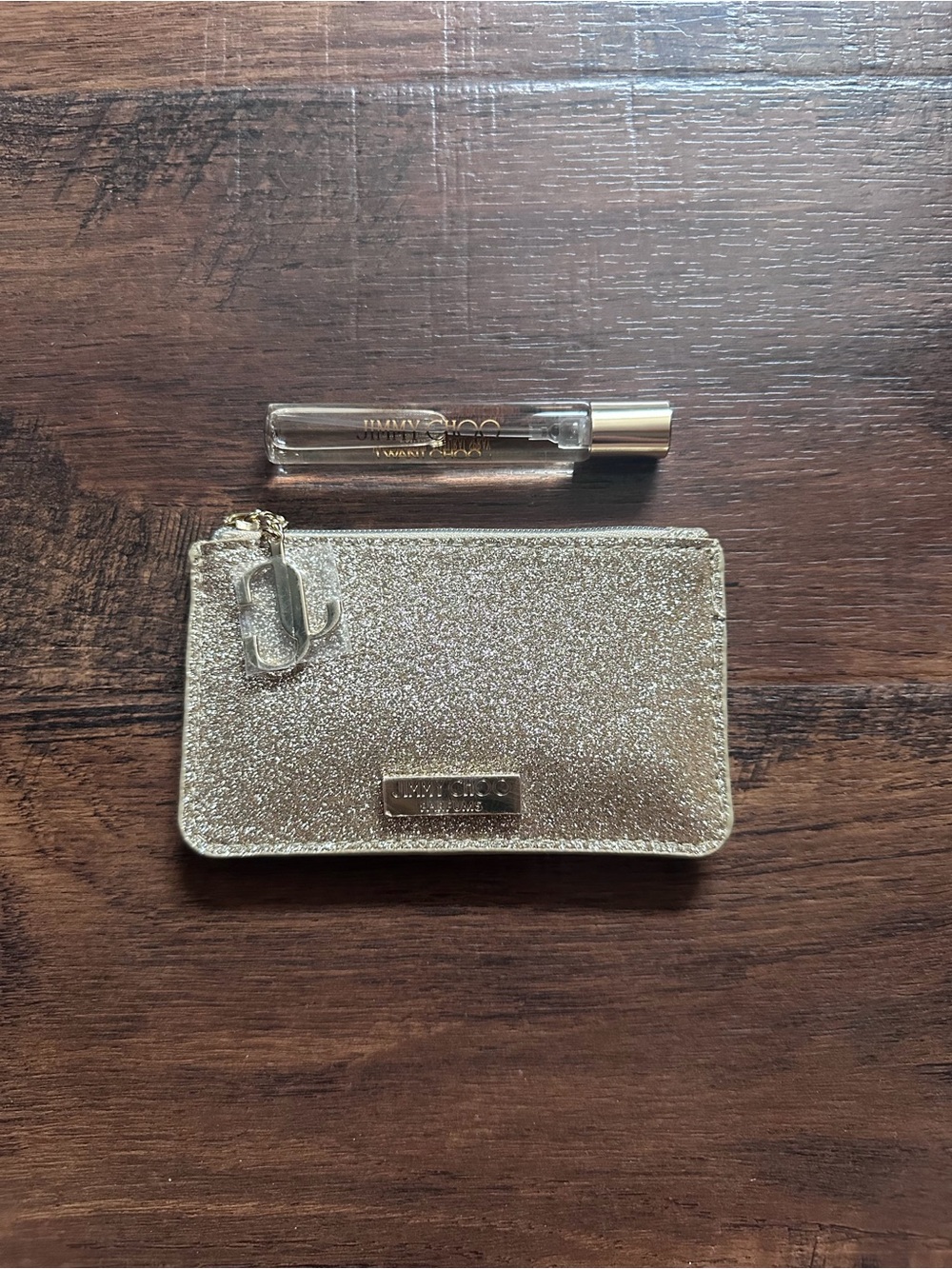Jimmy Choo Glitter Gold Card Holder and Travel Size I WANT CHOO